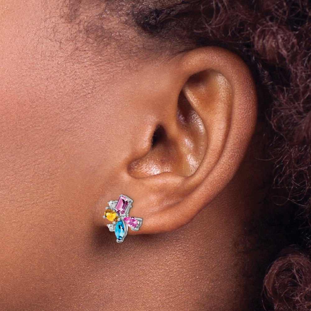 14K Weißgold Blautopas /citrine/cr.pink Sapph/real Diamant Ohrringe