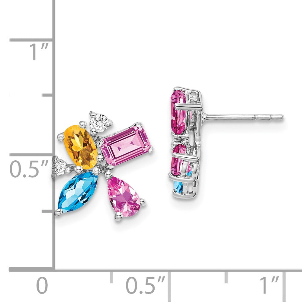 14K Weißgold Blautopas /citrine/cr.pink Sapph/real Diamant Ohrringe