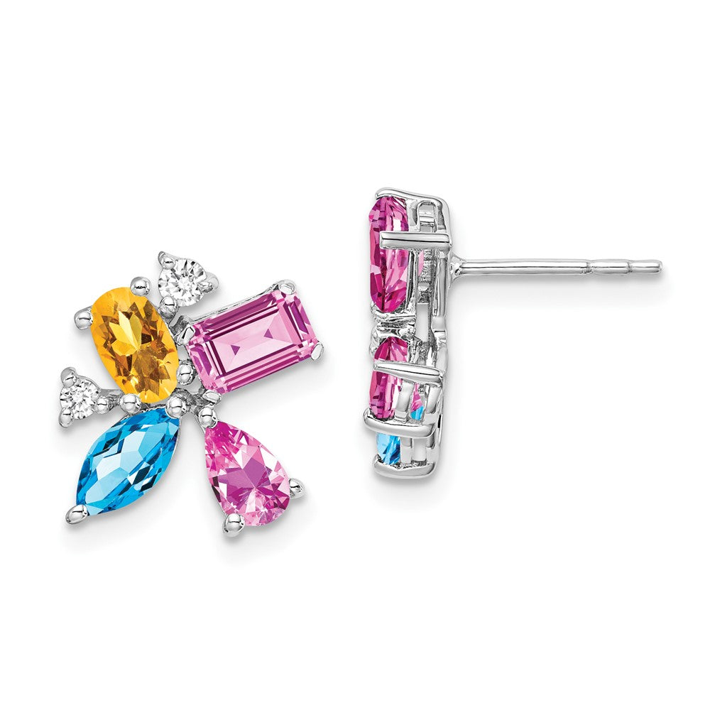 14K Weißgold Blautopas /citrine/cr.pink Sapph/real Diamant Ohrringe