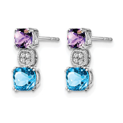 14K Weißgold Amethyst/ Blautopas /diamond Ohrringe