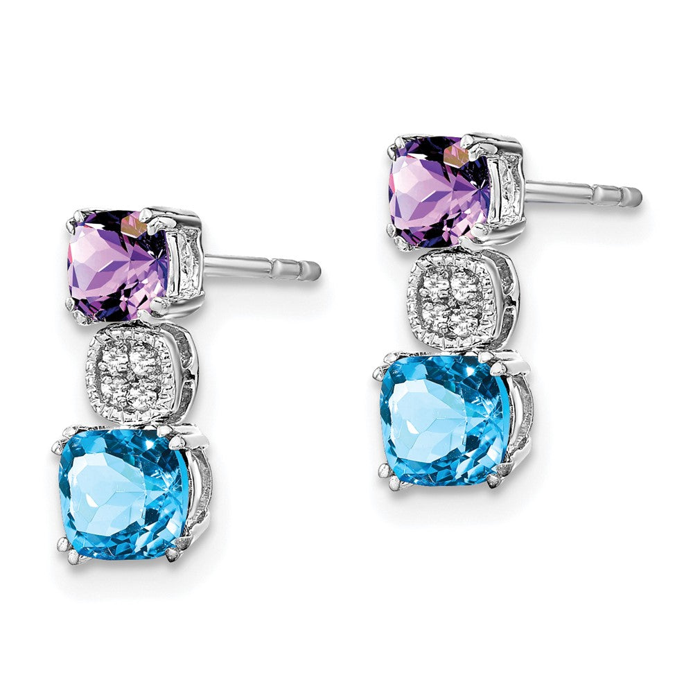 14K Weißgold Amethyst/ Blautopas /real Diamant Ohrringe