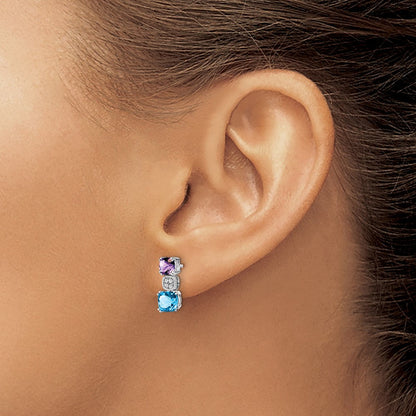 14K Weißgold Amethyst/ Blautopas /real Diamant Ohrringe