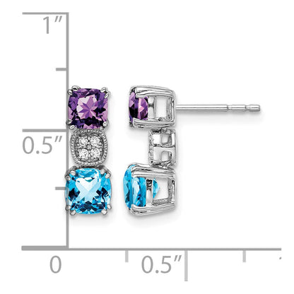 14K Weißgold Amethyst/ Blautopas /diamond Ohrringe