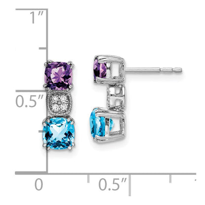 14K Weißgold Amethyst/ Blautopas /real Diamant Ohrringe