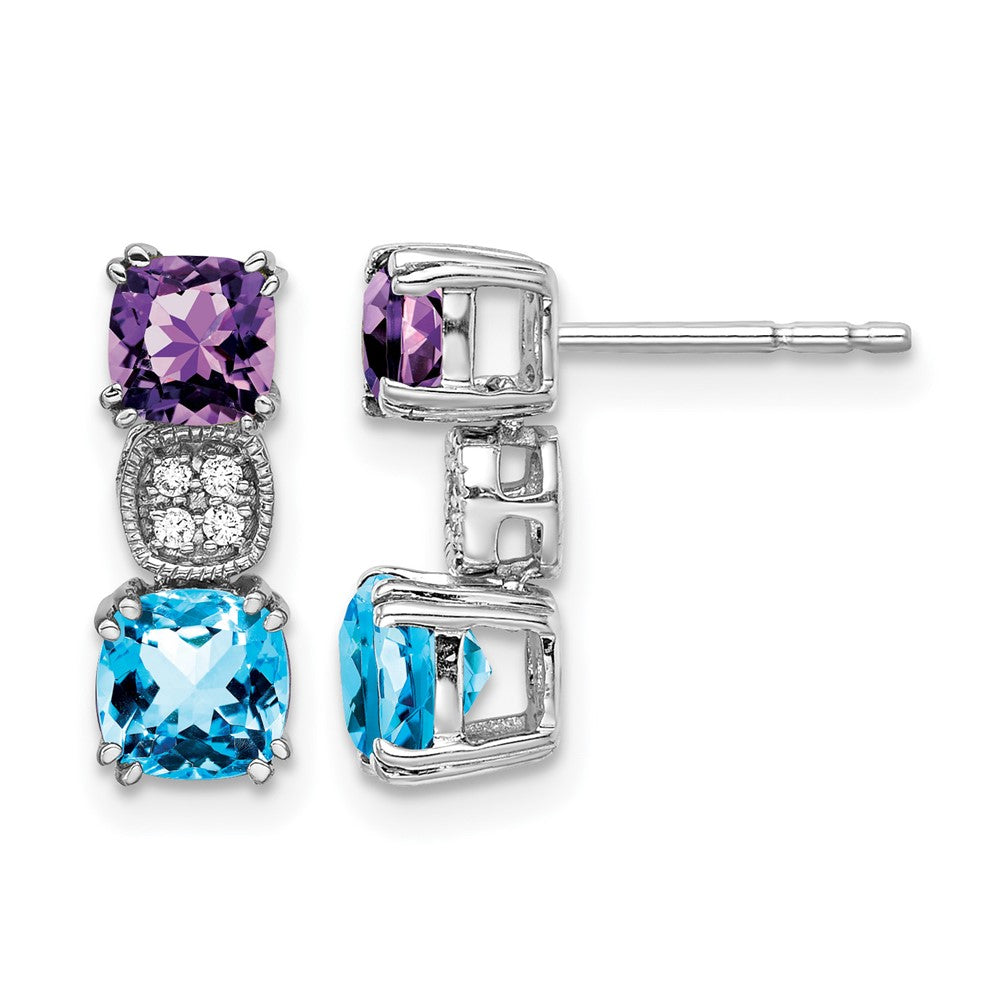 14K Weißgold Amethyst/ Blautopas /diamond Ohrringe