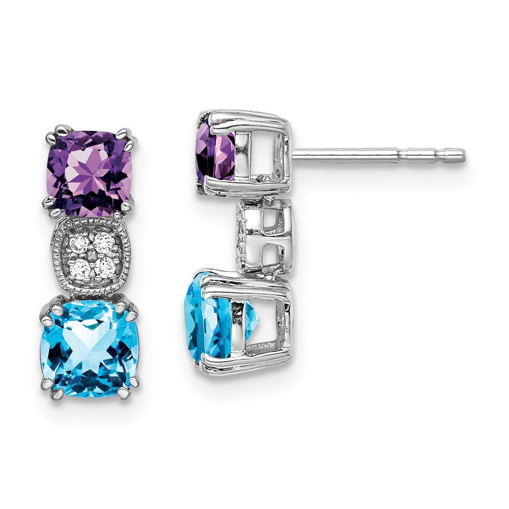 14K Weißgold Amethyst/ Blautopas /real Diamant Ohrringe