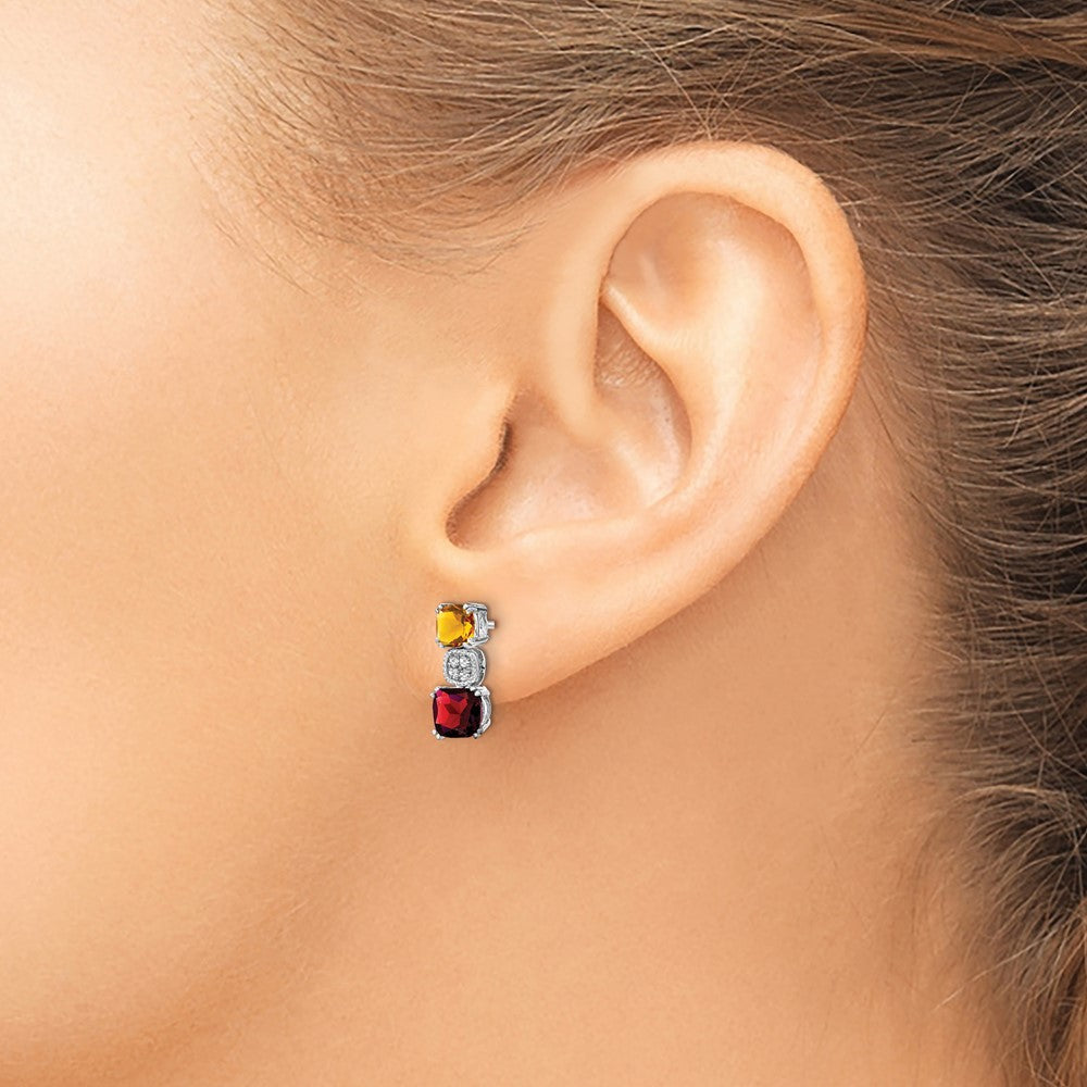 14K Weißgold Citrin/garnet/real Diamant Ohrringe