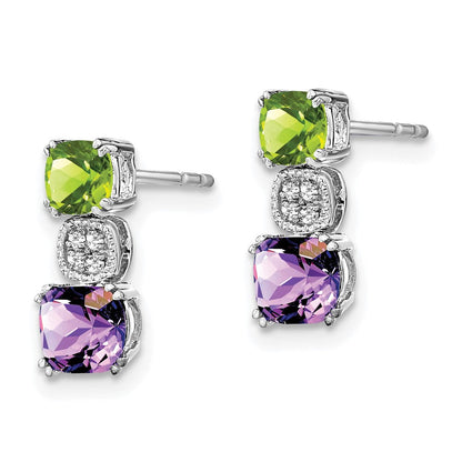 14K Weißgold Peridot/amethyst/real Diamant Ohrringe