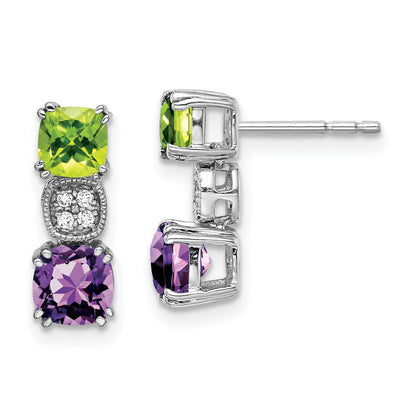 14K Weißgold Peridot/amethyst/real Diamant Ohrringe