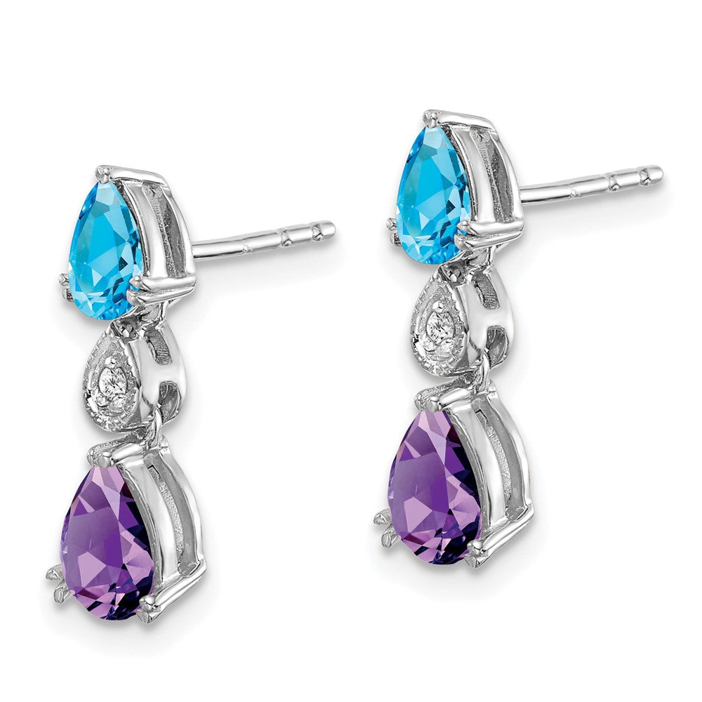 14K Weißgold Blautopas /amethyst/real Diamant Ohrringe