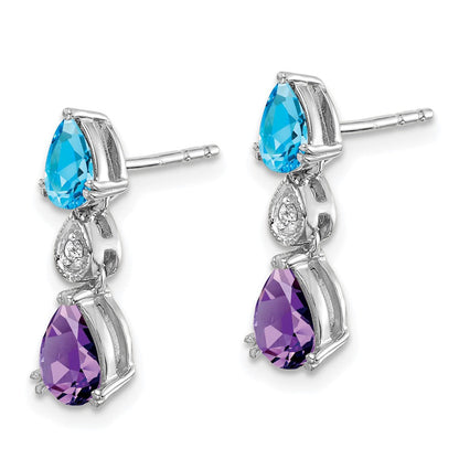 14K Weißgold Blautopas /amethyst/real Diamant Ohrringe