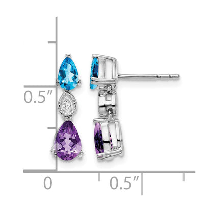 14K Weißgold Blautopas /amethyst/diamond Ohrringe