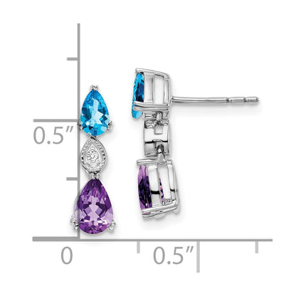 14K Weißgold Blautopas /amethyst/real Diamant Ohrringe