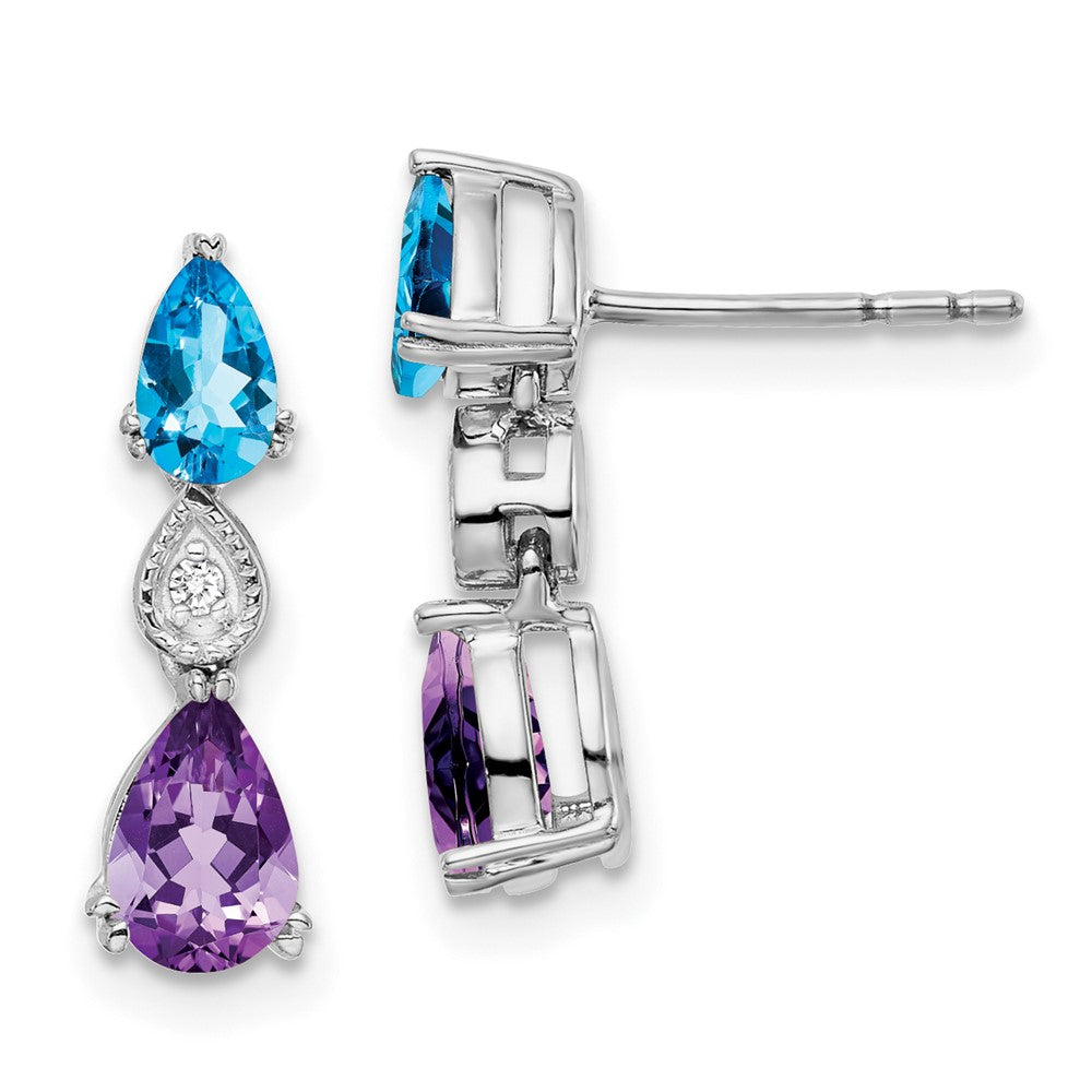 14K Weißgold Blautopas /amethyst/real Diamant Ohrringe
