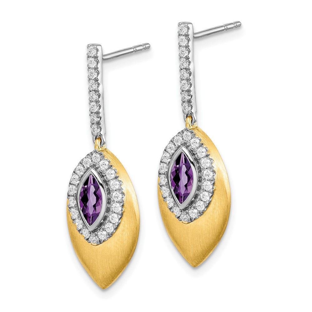14K Gelbgold Zweifarbig Amethyst und Echt Diamant Ohrhänger