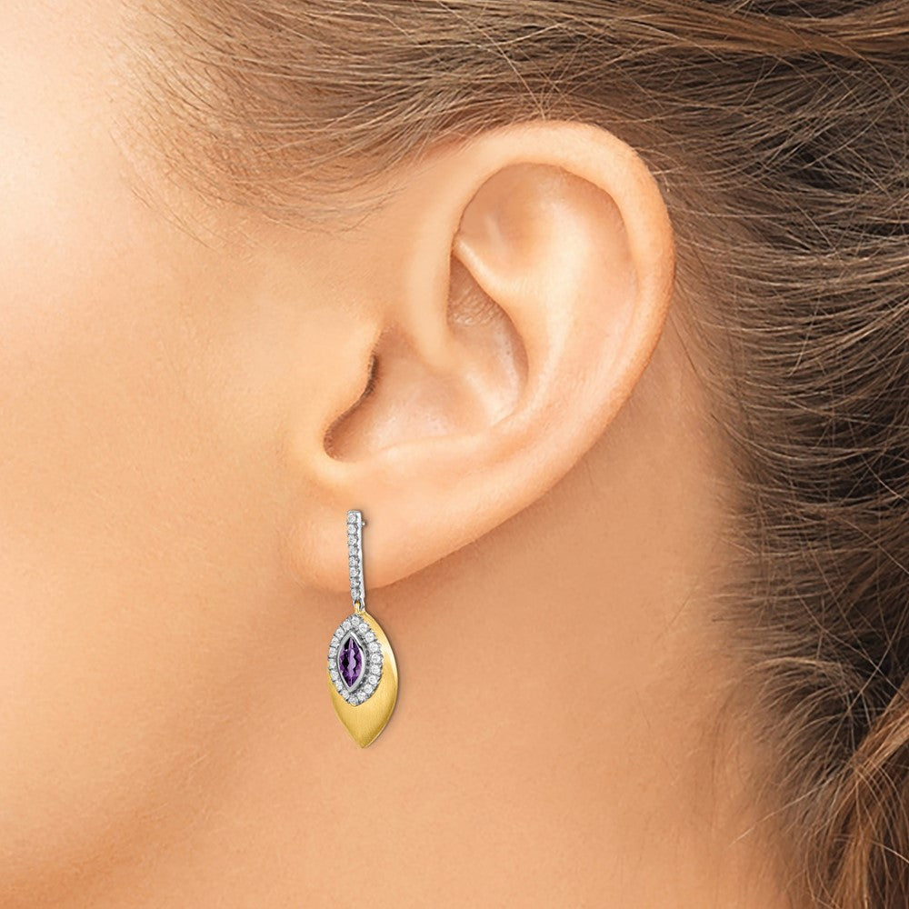 14K Gelbgold Zweifarbig Amethyst und Echt Diamant Ohrhänger