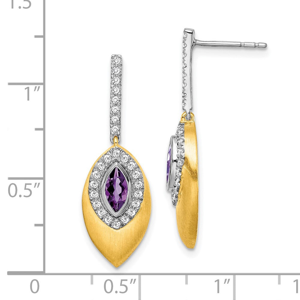 14K Gelbgold Zweifarbig Amethyst und Echt Diamant Ohrhänger