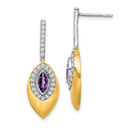 14K Gelbgold Zweifarbig Amethyst und Echt Diamant Ohrhänger