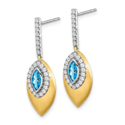 14K Gelbgold Zweifarbig Blautopas und echte Diamant-Ohrhänger