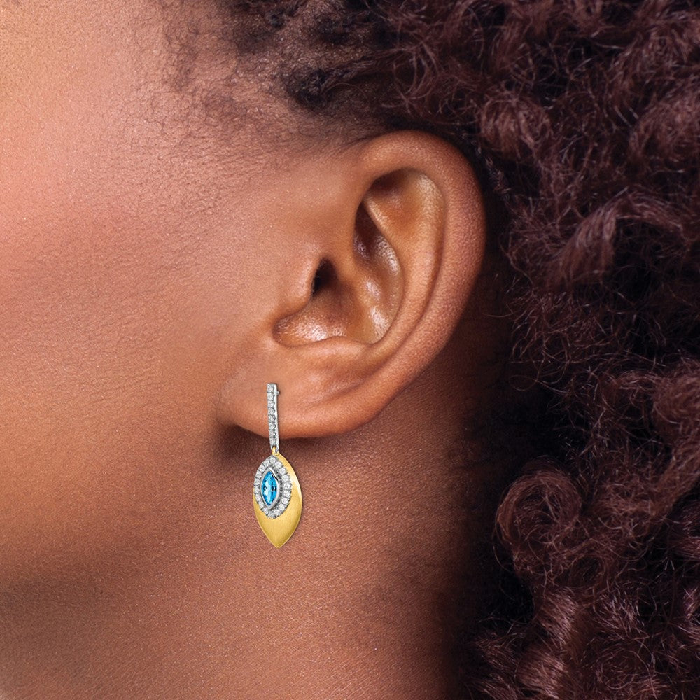 14K Gelbgold Zweifarbig Blautopas und echte Diamant-Ohrhänger