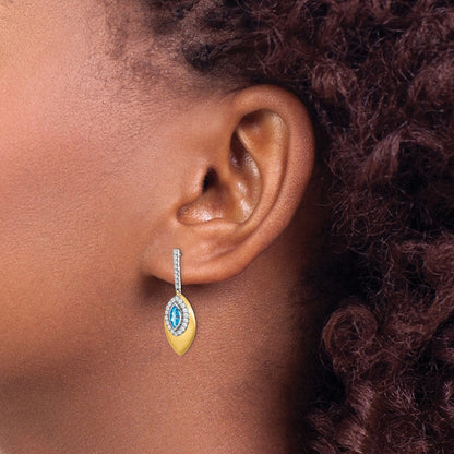 14K Gelbgold Zweifarbig Blautopas und echte Diamant-Ohrhänger