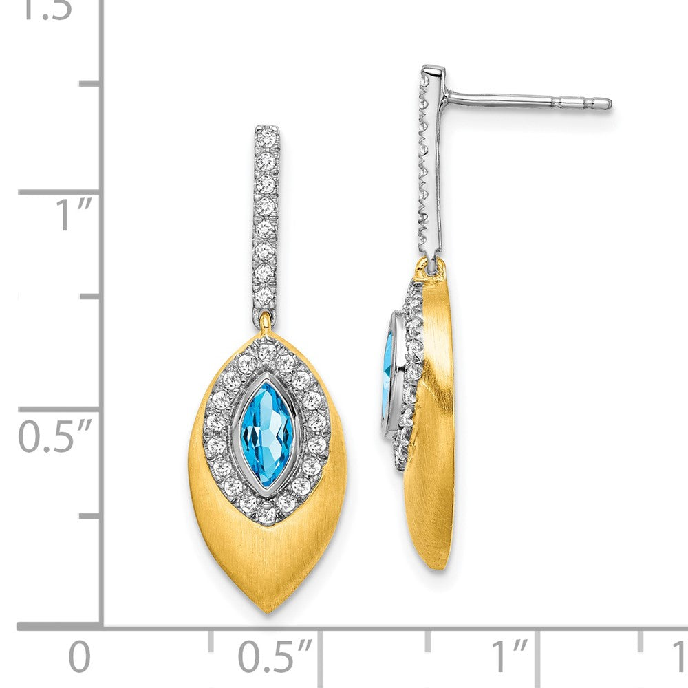 14K Gelbgold Zweifarbig Blautopas und echte Diamant-Ohrhänger