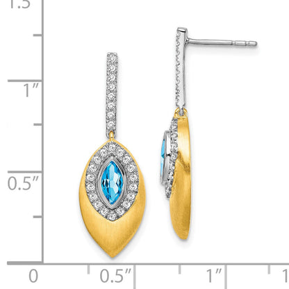 14K Gelbgold Zweifarbig Blautopas und echte Diamant-Ohrhänger