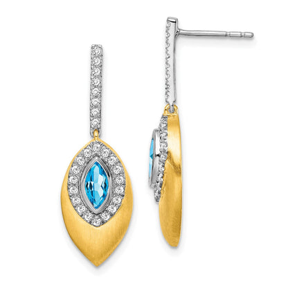 14K Gelbgold Zweifarbig Blautopas und echte Diamant-Ohrhänger