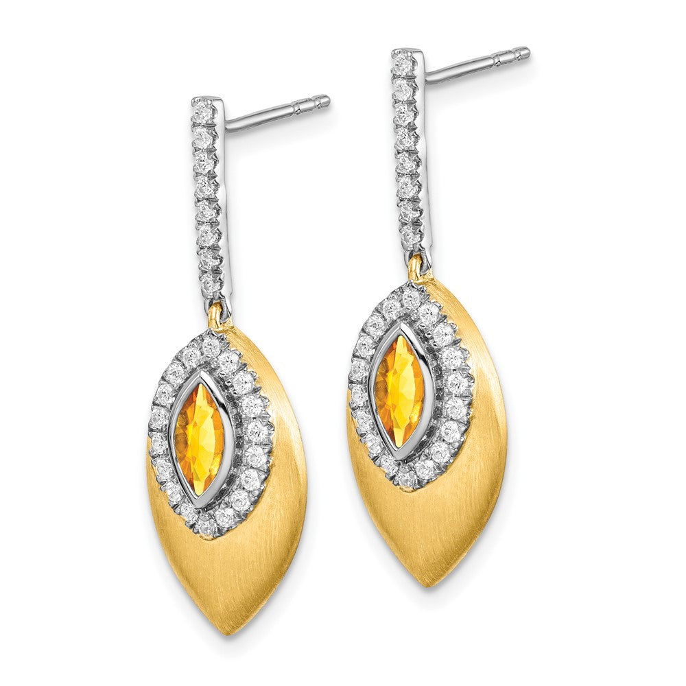 14K Gelbgold Zweifarbig Citrin und Echt-Diamant Ohrhänger