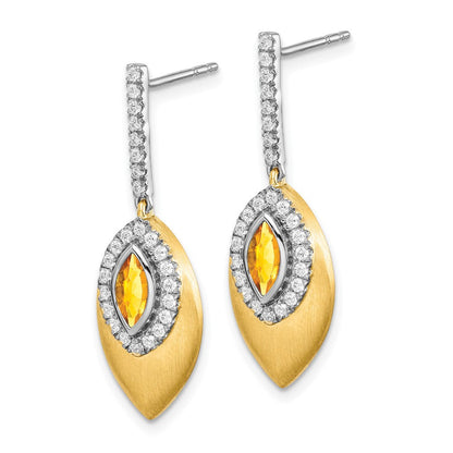 14K Gelbgold Zweifarbig Citrin und Echt-Diamant Ohrhänger
