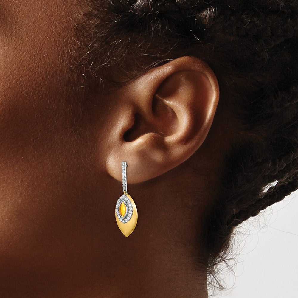 14K Gelbgold Zweifarbig Citrin und Echt-Diamant Ohrhänger