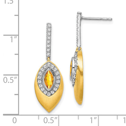 14K Gelbgold Zweifarbig Citrin und Echt-Diamant Ohrhänger