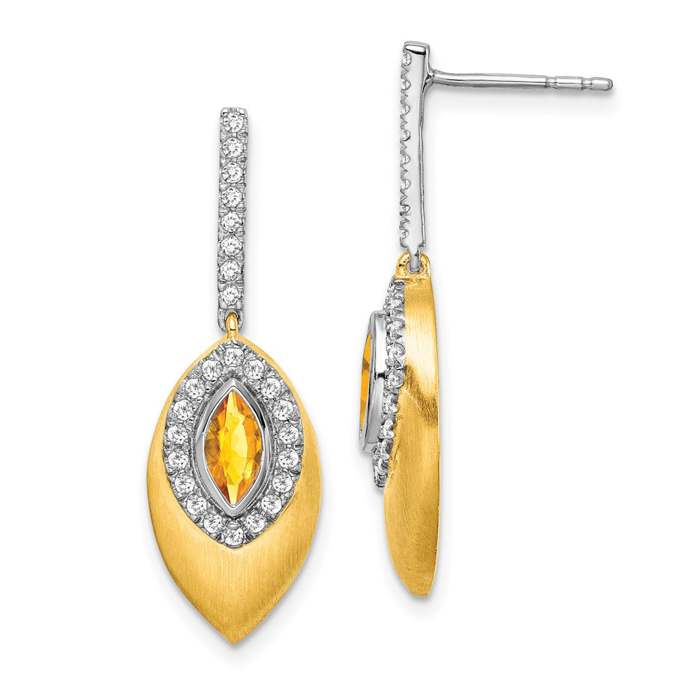14K Gelbgold Zweifarbig Citrin und Echt-Diamant Ohrhänger