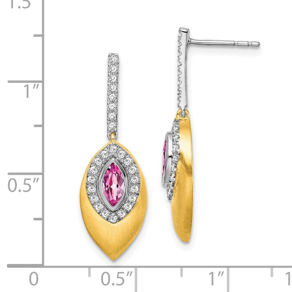 14K Gelbgold Zweifarbige Ohrhänger mit synthetischem Pink-Saphir und echtem Diamant