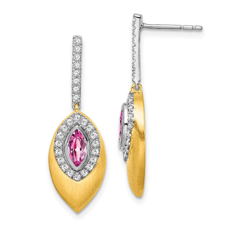 14K Gelbgold Zweifarbige Ohrhänger mit synthetischem Pink-Saphir und echtem Diamant