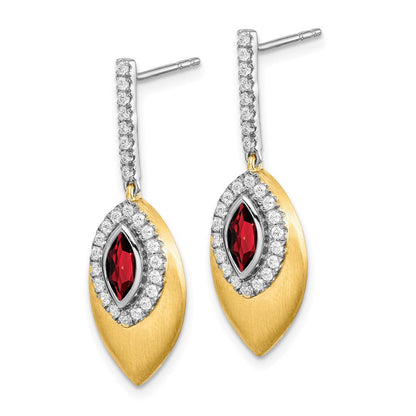 14K Gelbgold Zweifarbig Granat und Echte Diamant-Ohrhänger