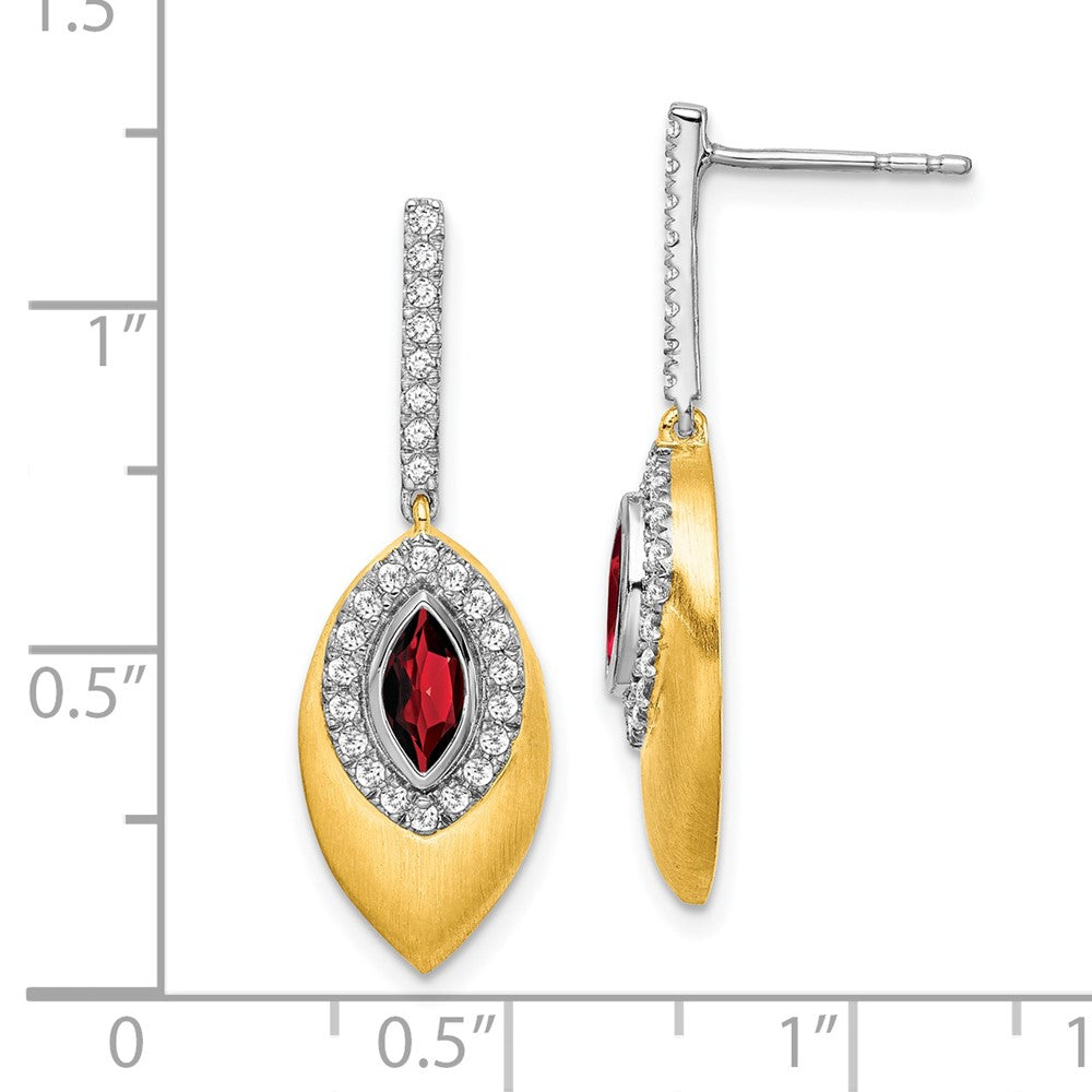 14K Gelbgold Zweifarbig Granat und Echte Diamant-Ohrhänger
