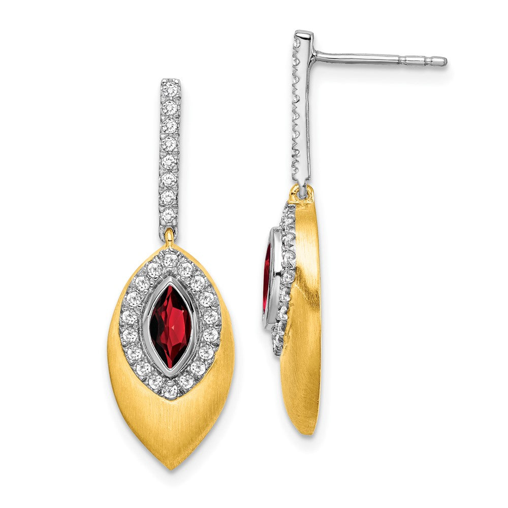 14K Gelbgold Zweifarbig Granat und Echte Diamant-Ohrhänger