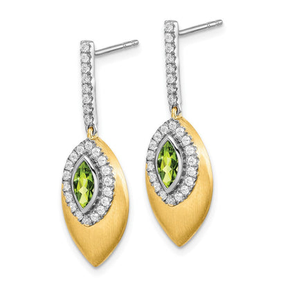14K Gelbgold Zweifarbig Peridot und Echter Diamant Ohrhänger