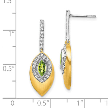 14K Gelbgold Zweifarbig Peridot und Echter Diamant Ohrhänger