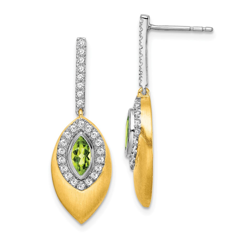 14K Gelbgold Zweifarbig Peridot und Echter Diamant Ohrhänger
