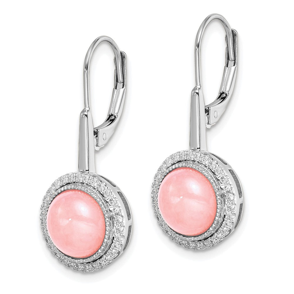 14K Weißgold Ohrhänger mit Rosenquarz und echten Diamanten mit Brisurverschluss