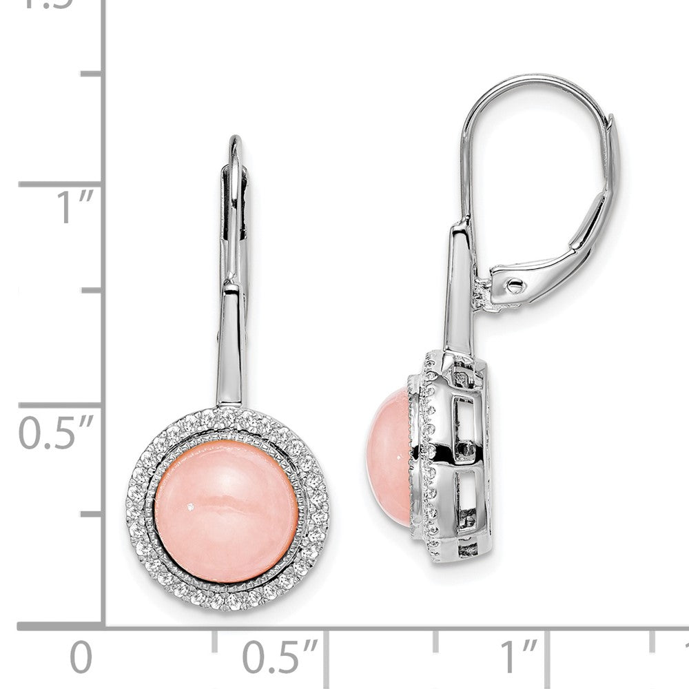 14K Weißgold Ohrhänger mit Rosenquarz und echten Diamanten mit Brisurverschluss