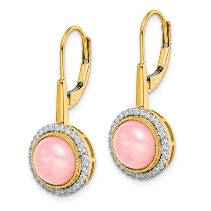 14K Gold Ohrringe mit Rosenquarz und echten Diamanten, Leverback-Verschluss