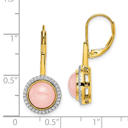14K Gold Ohrringe mit Rosenquarz und echten Diamanten, Leverback-Verschluss