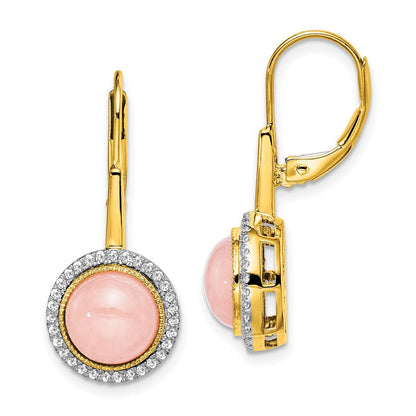 14K Gold Ohrringe mit Rosenquarz und echten Diamanten, Leverback-Verschluss