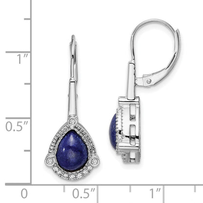 14K Weißgold Ohrhänger mit Lapislazuli im Birnenschliff und echten Diamanten mit Leverback-Verschluss