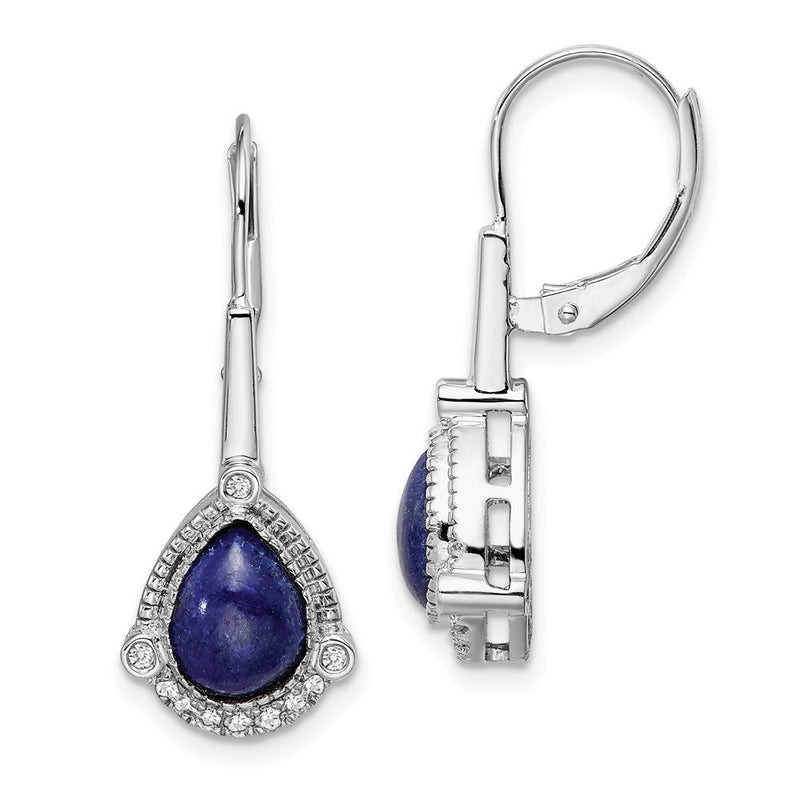 14K Weißgold Ohrhänger mit Lapislazuli im Birnenschliff und echten Diamanten mit Leverback-Verschluss