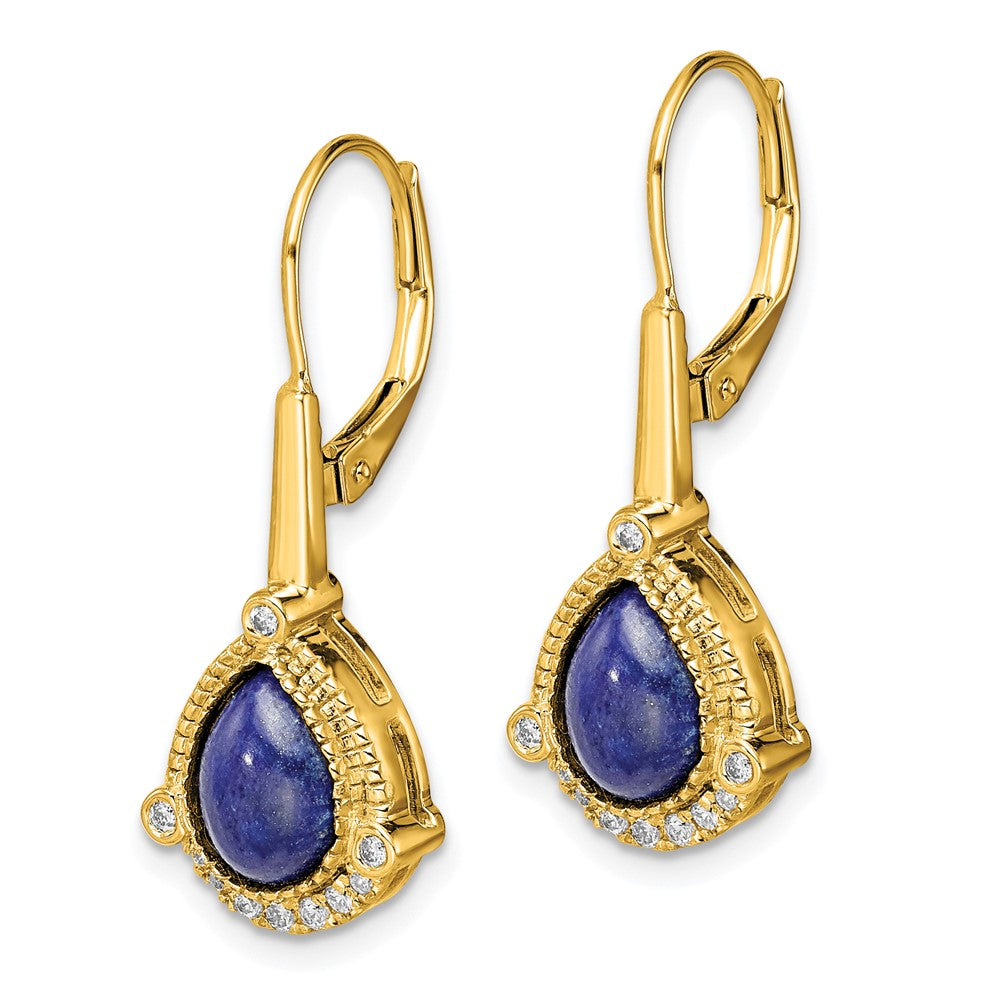 14K Gelbgold Ohrringe mit birnenförmigem Lapislazuli und echten Diamanten mit Leverback-Verschluss