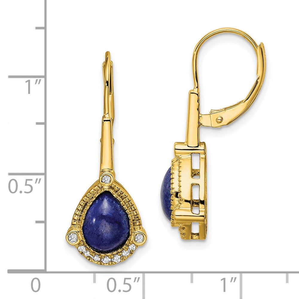 14K Gelbgold Ohrringe mit birnenförmigem Lapislazuli und echten Diamanten mit Leverback-Verschluss